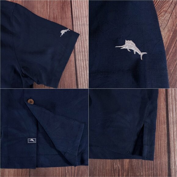 NWT Tommy Bahama Dayton Flyers Mens Large Silk Floral Hawaiian Shirt Navy Blue - Picture 5 of 14